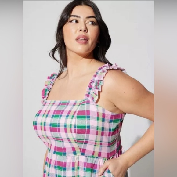 Torrid Mini Poplin Tiered Ruffle Strap Dress - Picture 2 of 4